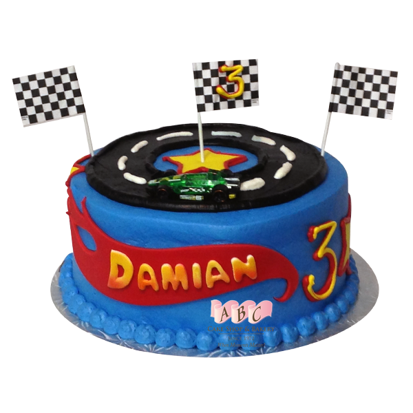 (1415) Round Racing Birthday Cake - ABC Cake Shop & Bakery