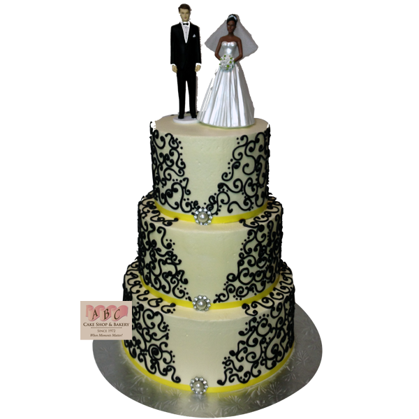 1870) 3 Tier Yellow and Black Cake - ABC Cake Shop & Bakery