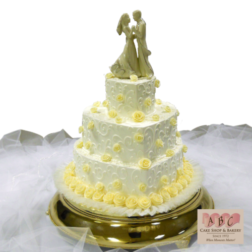 (2029) 3 Tier Heart Shaped Wedding Cake with Yellow Frosting Roses ...