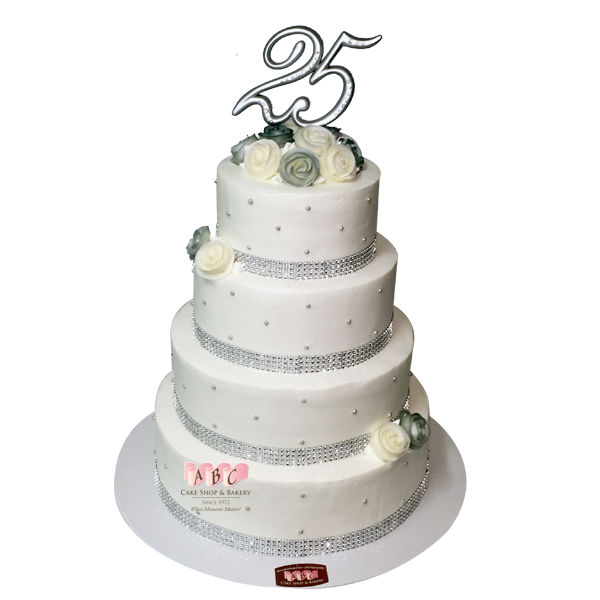 2107 4 Tier Silver Anniversary Cake 25 Years Abc Cake Shop Bakery