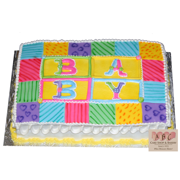 (2067) Baby Shower Quilt Sheet Cake - ABC Cake Shop & Bakery